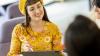 Young smiling woman in conversation